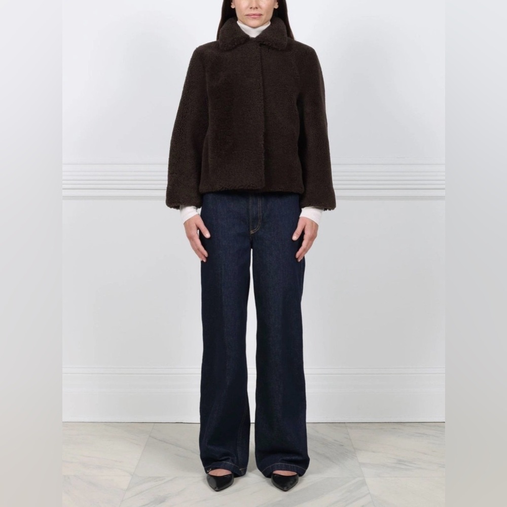 NWT Pologeorgis Cropped Curly Shearling Coat Jacket Dark Brown Medium Current
